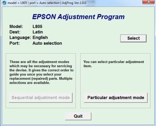 Epson L805 resetter adjustment program softwear free download